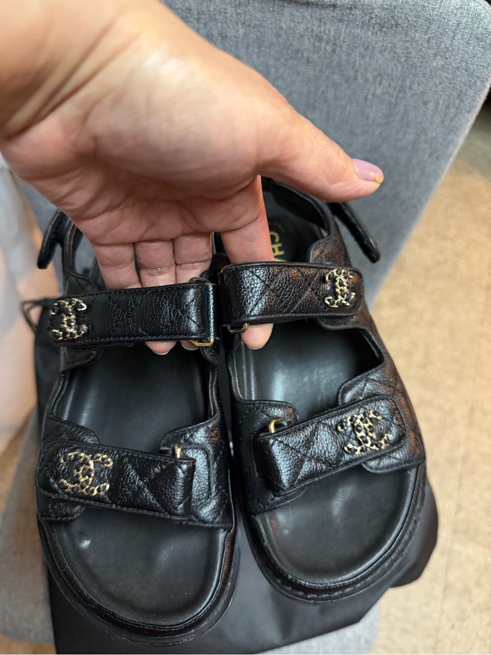 CHANEL Black Leather CC-Embellished Sport Sandals, used but not abused. - Picture 9 of 11
